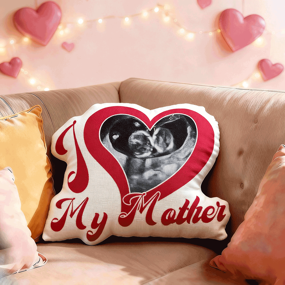 Custom Couple Photo Pillows – Red Heart-shaped Personalized Pillows For Mother’s Day Gift