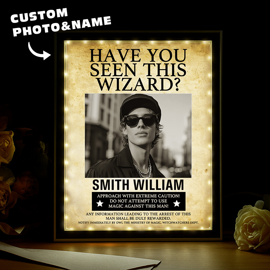 Custom "Have You Seen This Wizard?" Wanted Mirror Lamp �C Personalized Name & House Styles
