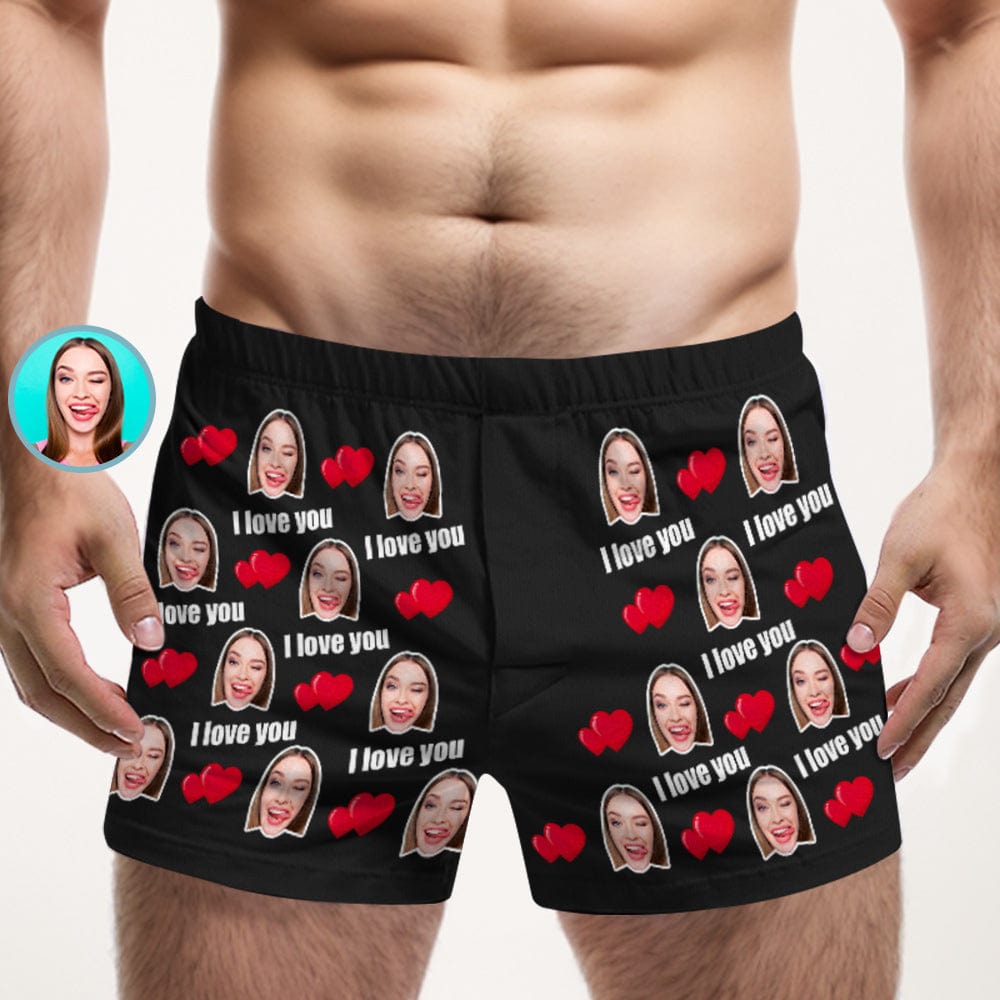 Custom Face Multicolor I Love You Boxer Shorts Personalized Photo Underwear Gift for Him - Giftlab