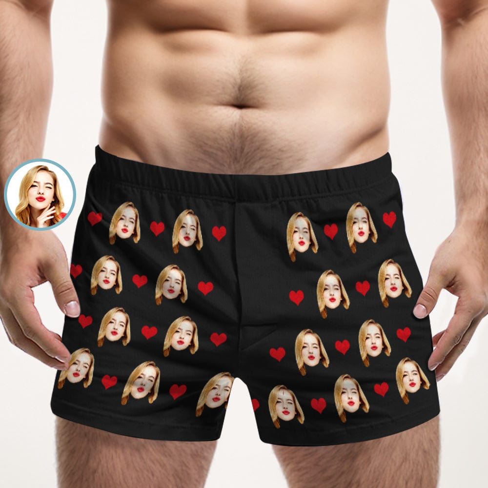 Custom Face Multicolor Boxer Shorts Love Hearts Personalized Photo Underwear Gift for Him - Giftlab