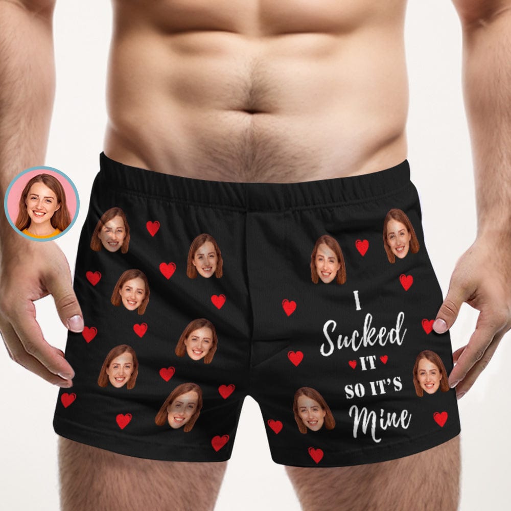 Custom Face Multicolor Boxer Shorts I SUCKED IT SO IT'S MINE Personalized Photo Underwear Gift for Him - Giftlab