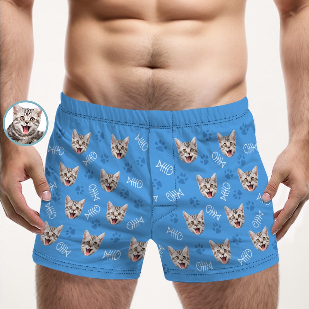 Custom Cat Face Multicolor Boxer Shorts Personalized Casual Underwear Gift for Him - Giftlab