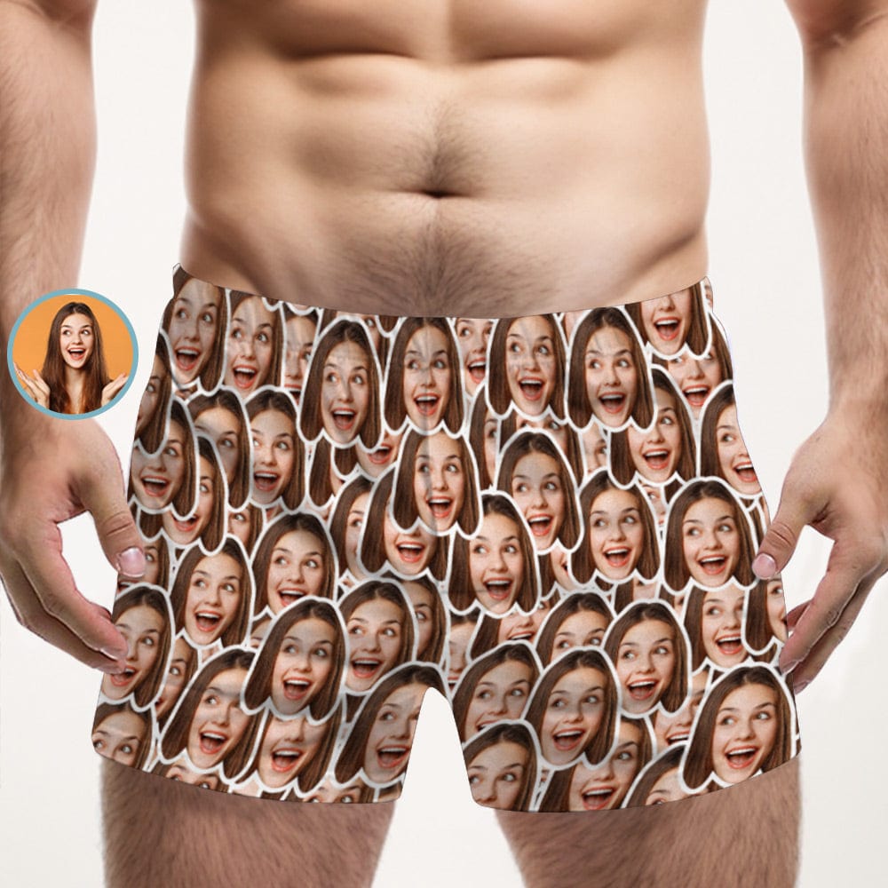 Custom Face Mash Multicolor Boxer Shorts Personalized Photo Underwear Gift for Him - Giftlab