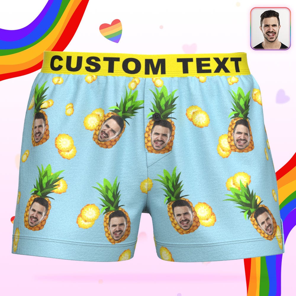 Custom Face Funny Pineapple Boxer Shorts Personalized Waistband Casual Underwear for LGBT Gifts - Giftlab