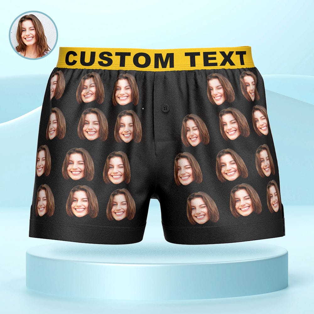 Custom Face Boxer Shorts with Personalized Text on the Waistband Personalized Casual Underwear for Him - Giftlab