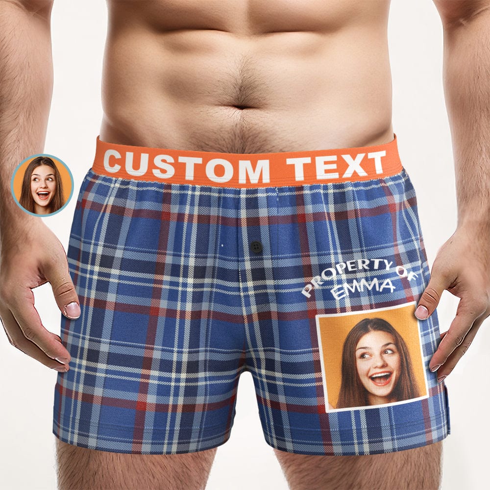 Custom Photo Striped Plaid Patterned Boxer Shorts Personalized Waistband Casual Underwear for Him - Giftlab