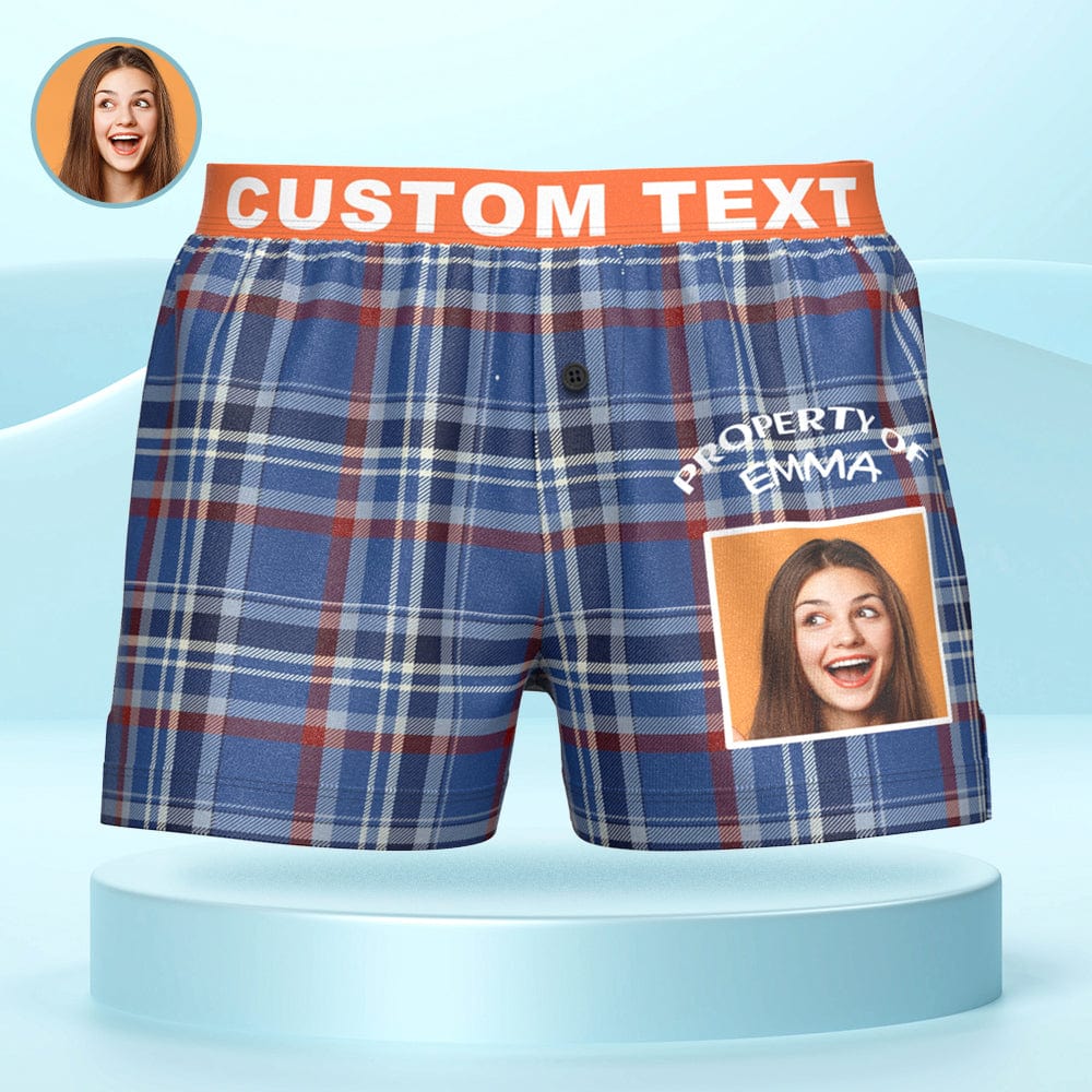 Custom Photo Striped Plaid Patterned Boxer Shorts Personalized Waistband Casual Underwear for Him - Giftlab
