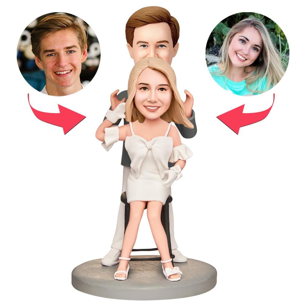 Custom Wedding Bobbleheads with Engraved Text Personalized Wedding Gifts - Bowknot Dress - Giftlab