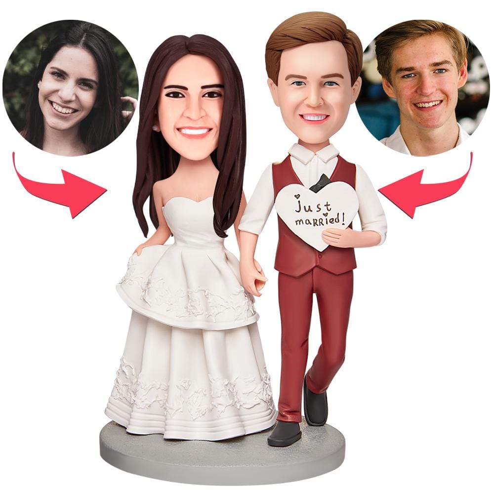 Custom Wedding Bobbleheads with Engraved Text Personalized Wedding Gifts - Just Married - Giftlab