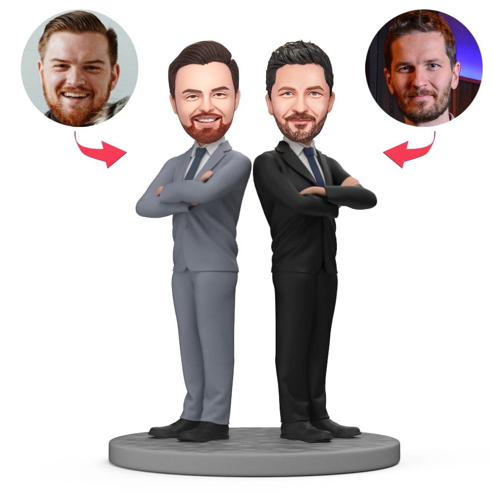 Boss's Day Gift Custom Bobblehead Business Partners Standing Back to Back - Giftlab