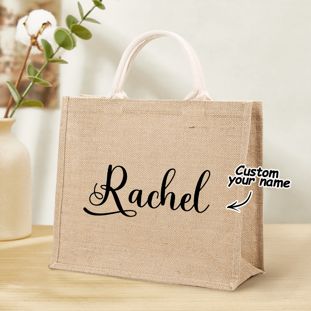 Personalized Burlap Bags Custom Name Monogram Beach Tote Bag Gifts for Her - Giftlab