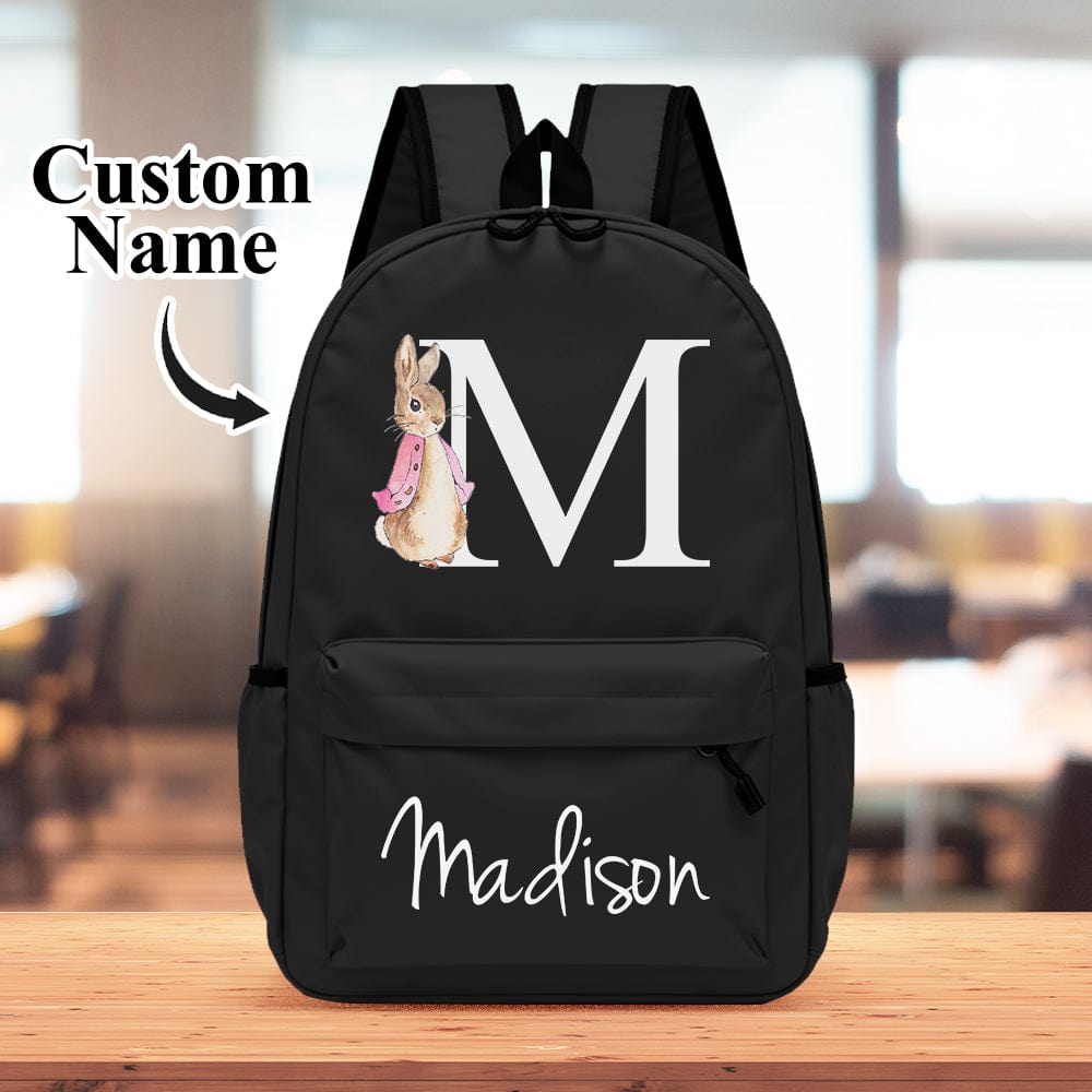 Personalised Name Initial Backpack with Rabbit Design Girls Boys Kids School Bag Back to School Gifts - Giftlab
