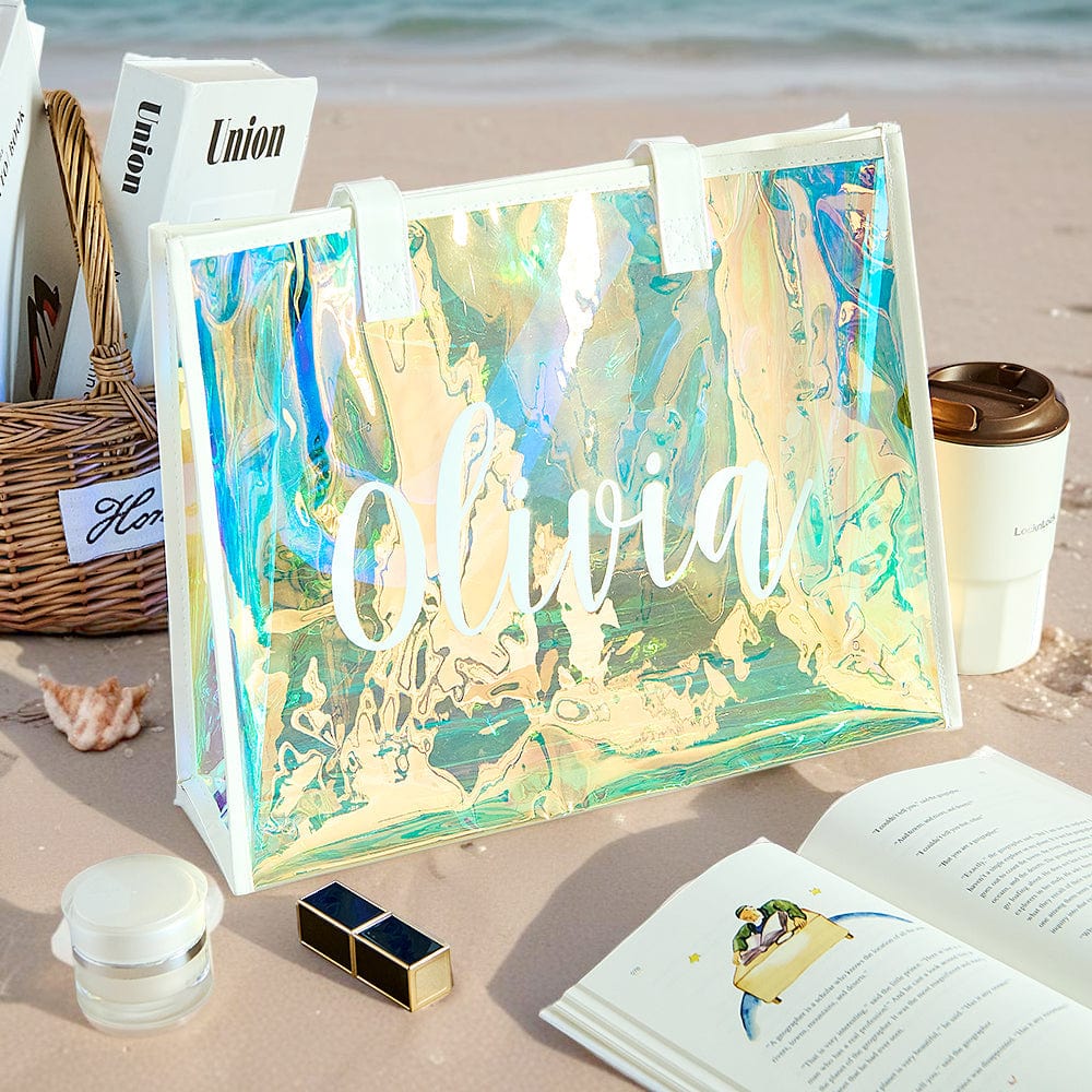 Custom Neon Transparent Tote Bag Personalized Holographic Beach Tote Bag Gift for Friends Bridesmaid Bachelorette - Giftlab