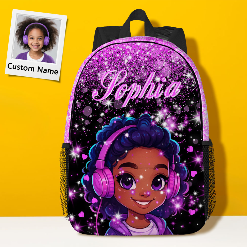 Personalized Backpack Afro Black Girl,Custom Name School Backpacks,Bookbag with Lunch Bag Set,Text School Bag for Girls,Back To School Gifts