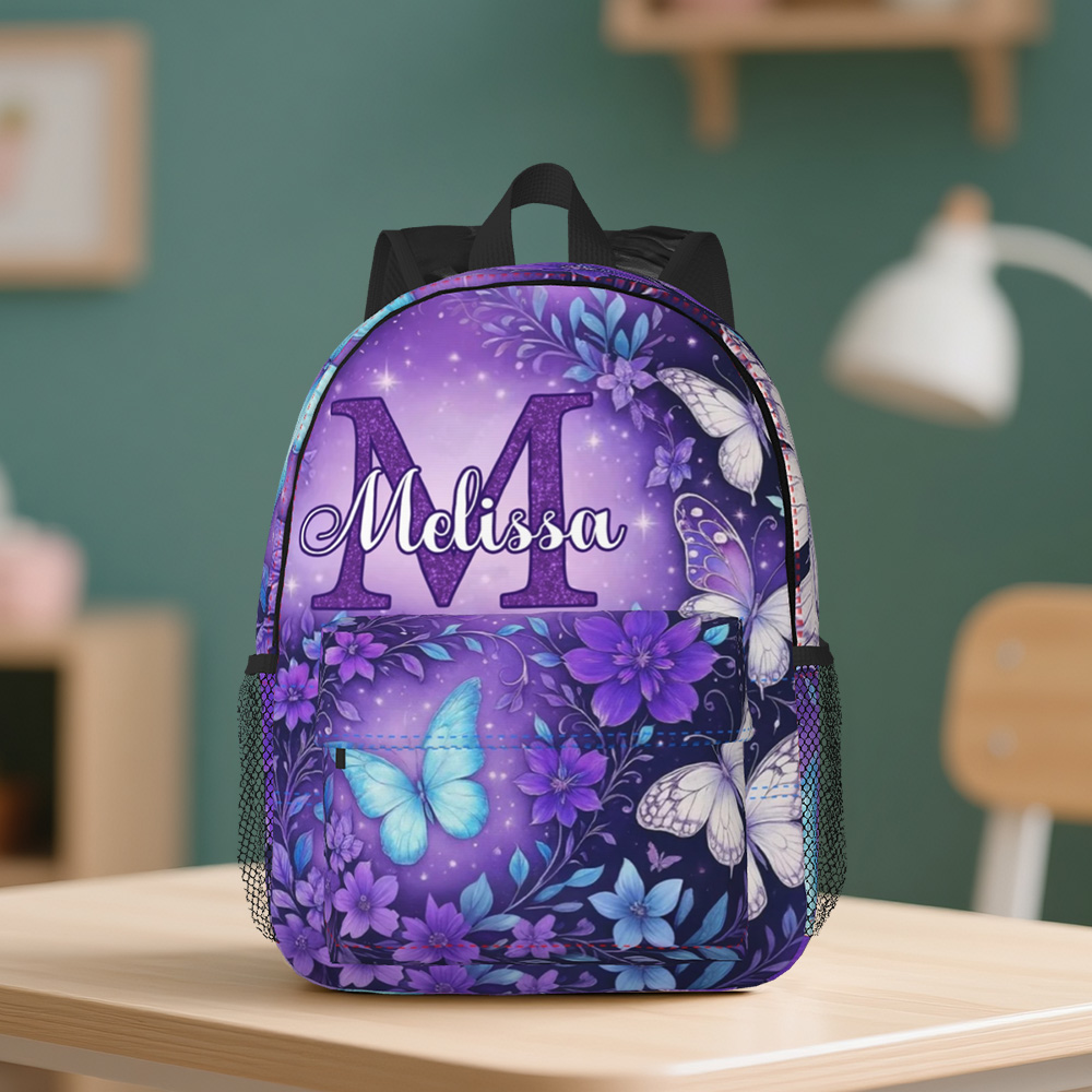 Custom Butterfly Glitter Backpack, Butterfly Name Backpack For Girls, Back to School Gift,Birthday Gift Girls