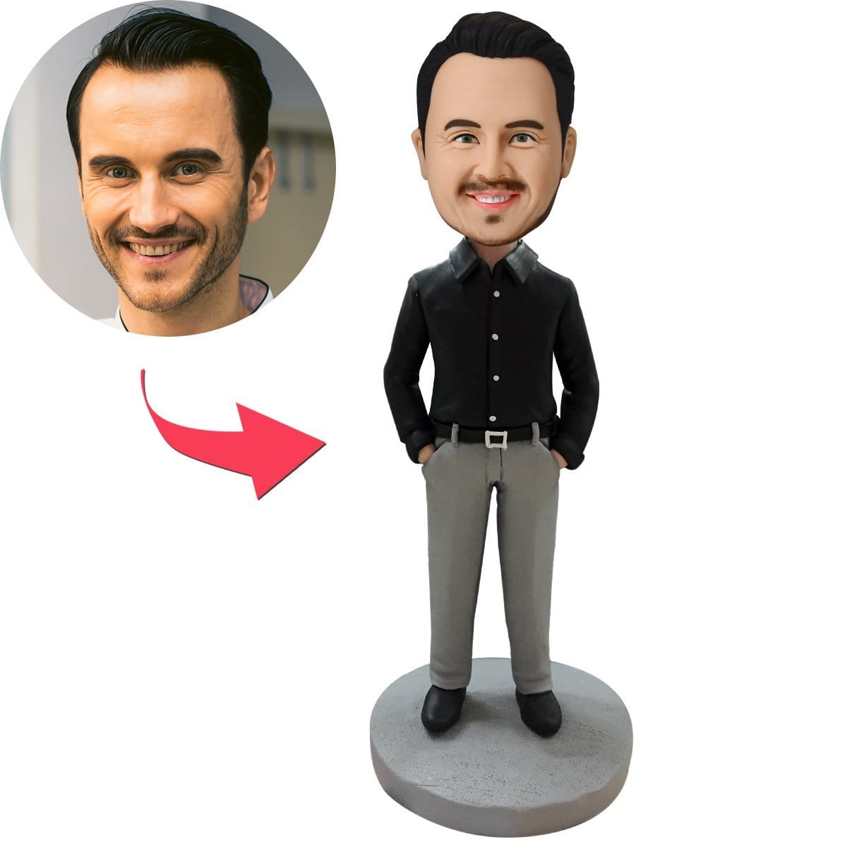 Custom Business Casual Male C Bobblehead With Engraved Text - Giftlab