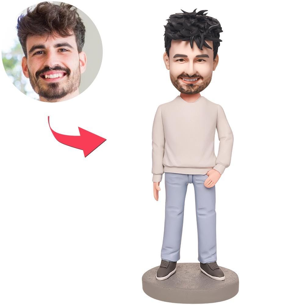 Custom Casual Man Bobblehead With Text Personalized Best Friend Gifts Birthday Gifts Graduation Gifts - Giftlab