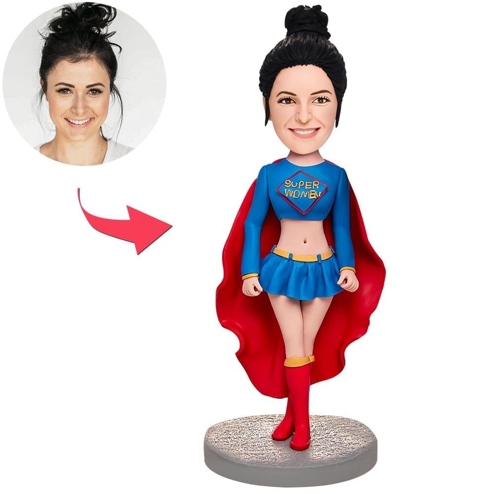 Custom Bobblehead Sexy Superman Girl With Engraved Text Anniversary Gifts Mothers Day Gifts - Giftlab