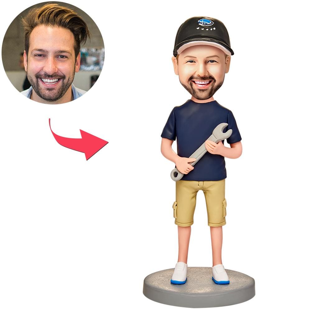 Man Holding Wrench Custom Bobbleheads With Engraved Text - Giftlab
