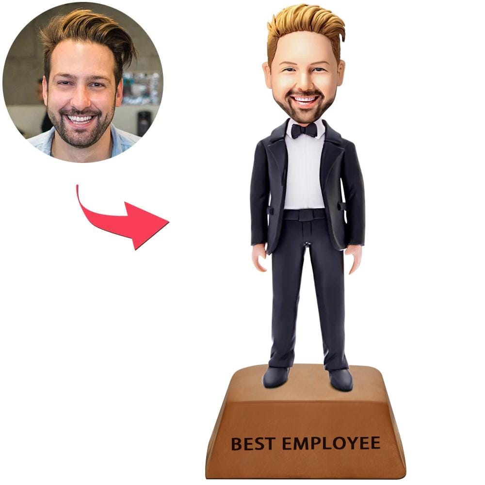 Best Employee Trophy Base Custom Bobblehead Business Man With Engraved Text - Giftlab