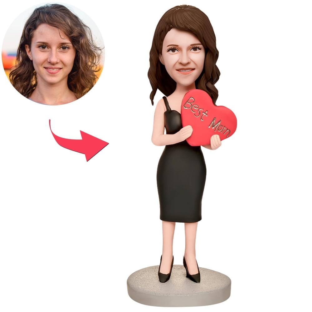 Custom Bobblehead with Engraved Text Sexy Mom Holding Heart Mother's Day Gift - Giftlab