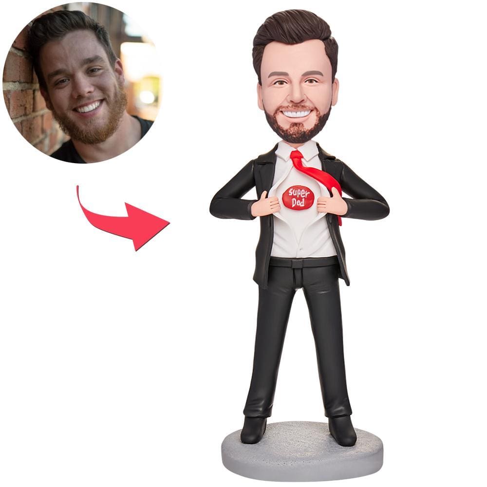 Father's Day Bobblehead Custom Bobblehead with Engraved Text Father's Day Gifts - Super Dad with Tie - Giftlab