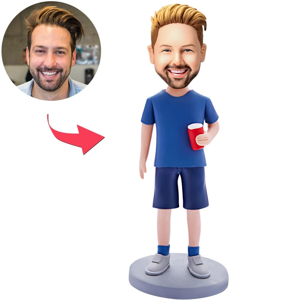 Custom Bobblehead Man Holding Water Glass With Engraved Text - Giftlab