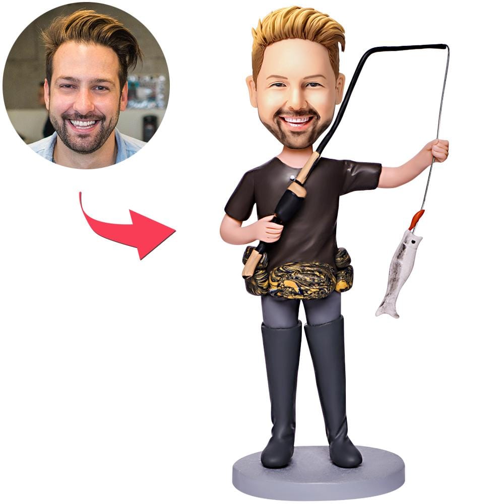 Custom Bobblehead Caught Fish Man With Engraved Text - Giftlab
