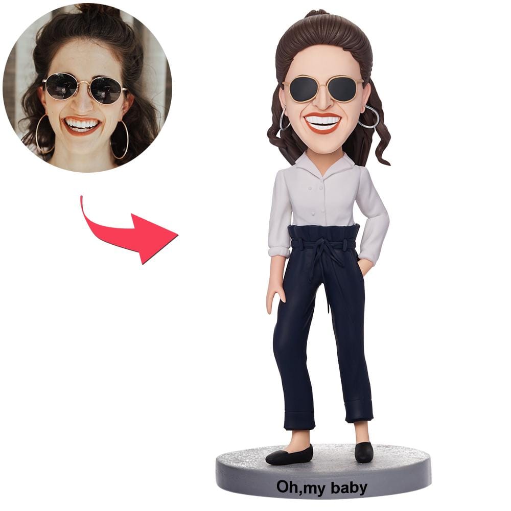 Custom Casual Beautiful Girl Bobbleheads With Engraved Text - Giftlab