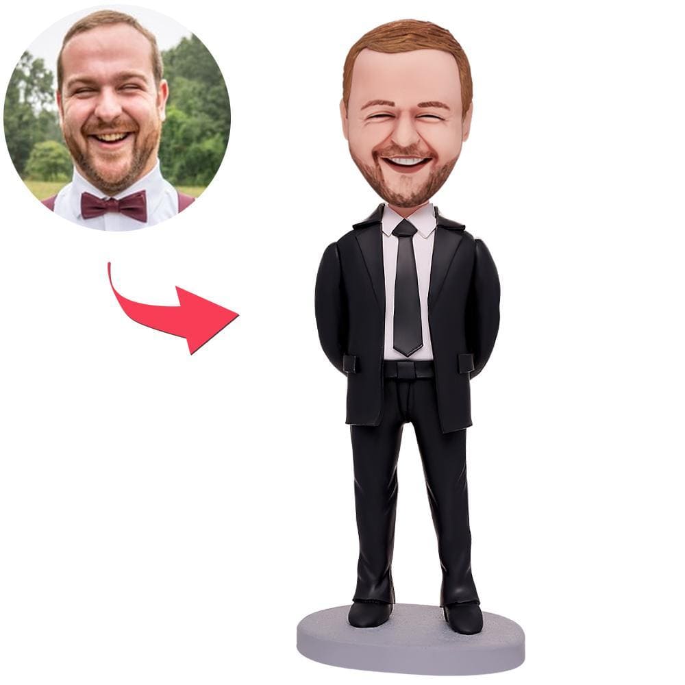 Custom Bobblehead Hands Behind Business Mans With Engraved Text - Giftlab