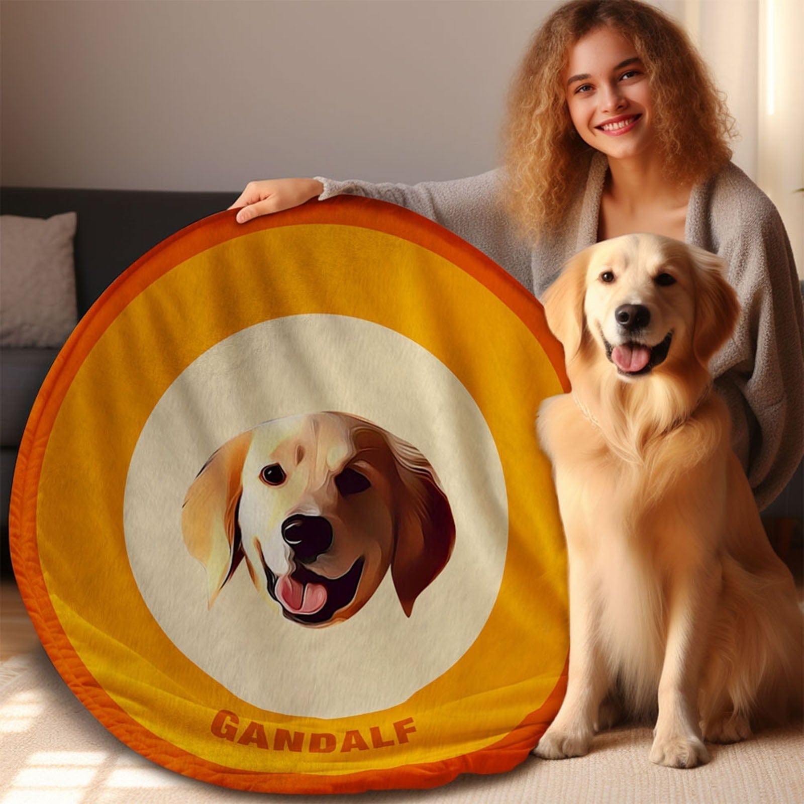 Custom Pet Face Blanket Personalized Round Blanket Gift for Pet Lover - Orange - Giftlab