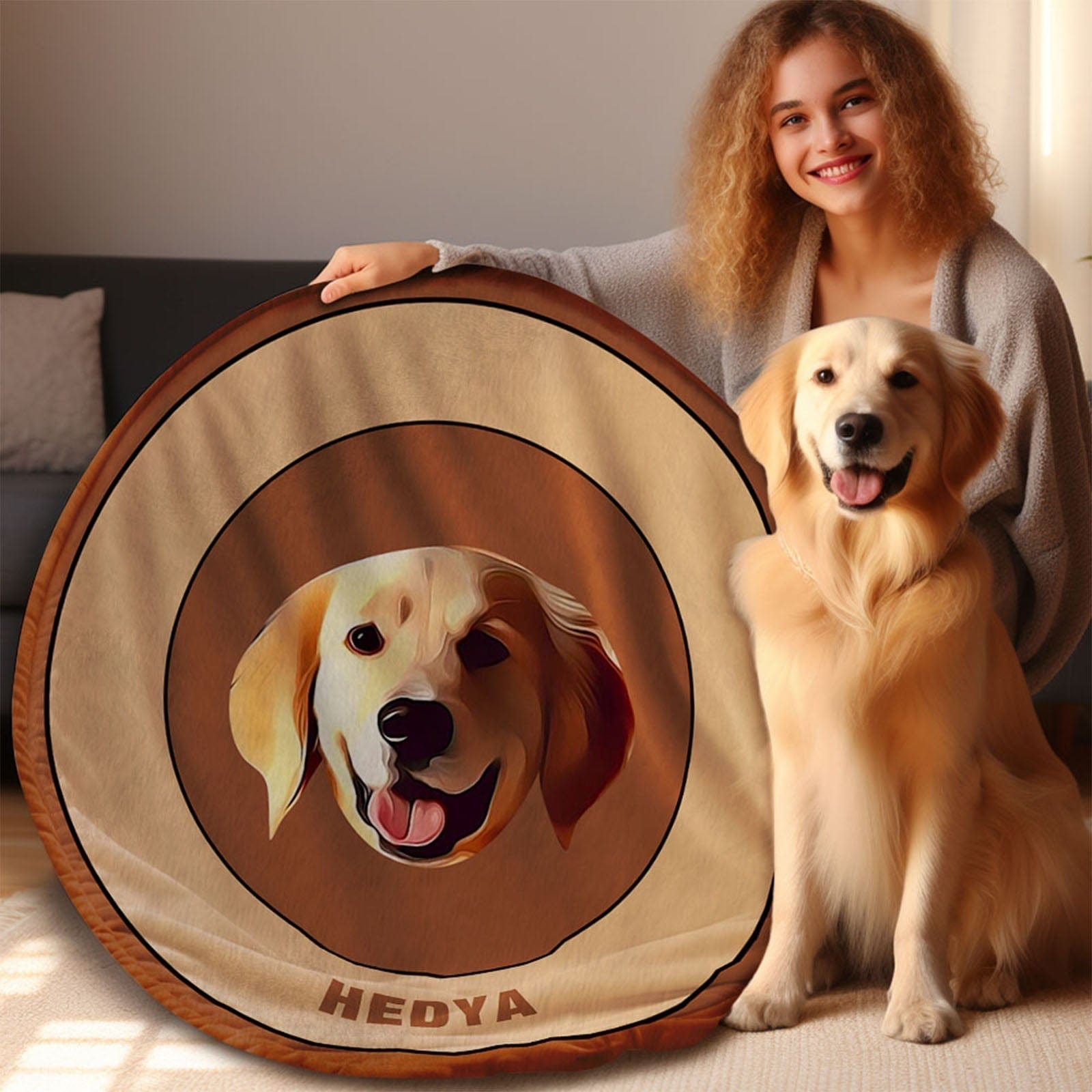 Custom Pet Face Blanket Personalized Round Blanket Gift for Pet Lover - Brown - Giftlab