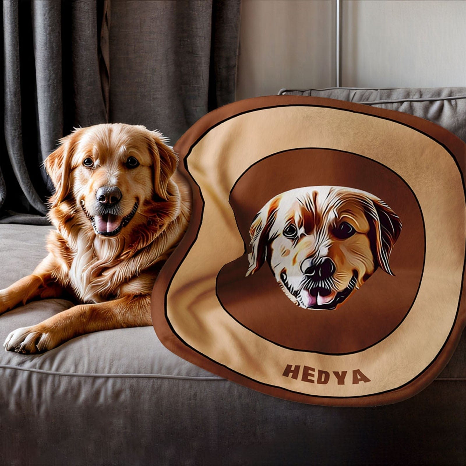 Custom Pet Face Blanket Personalized Round Blanket Gift for Pet Lover - Brown - Giftlab