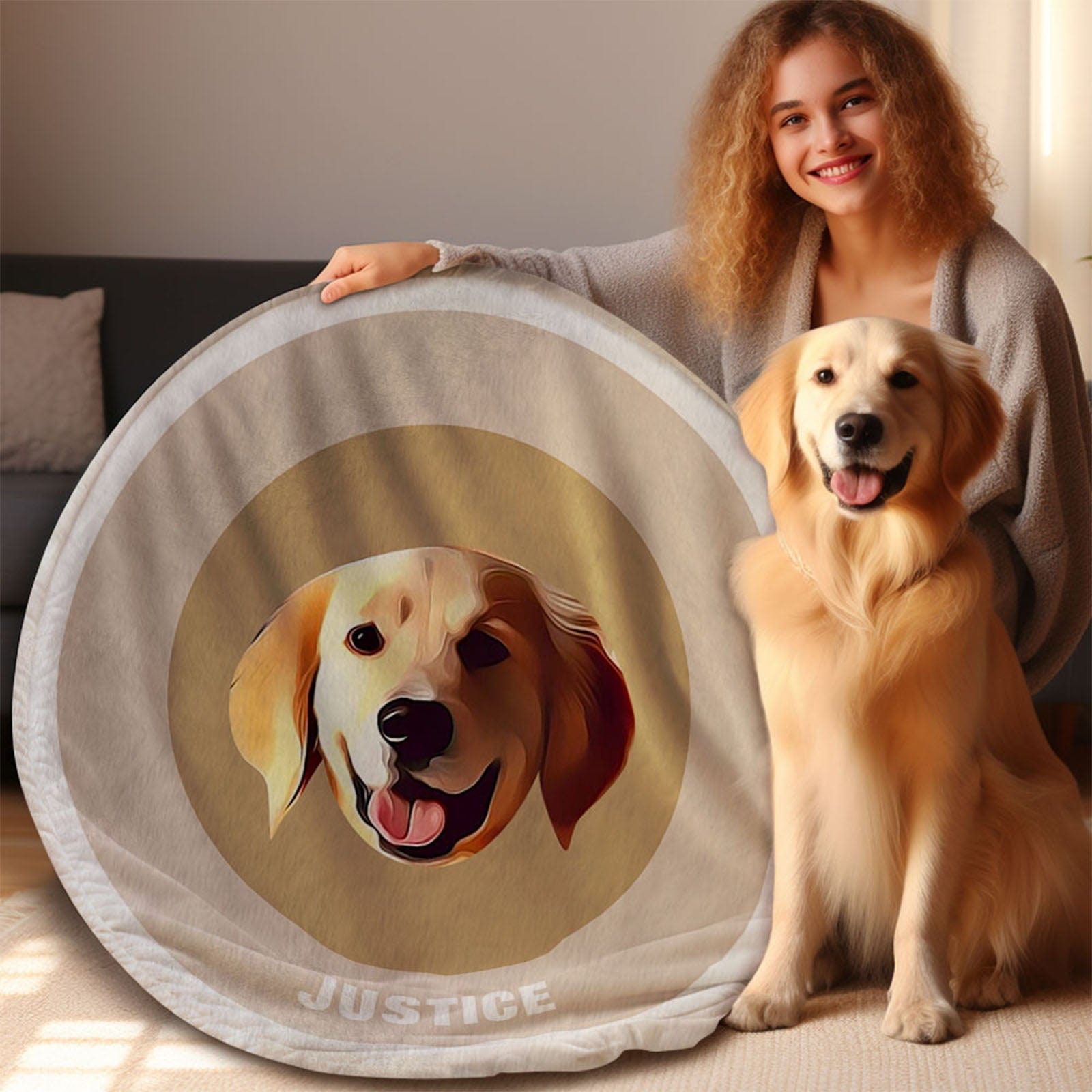Custom Pet Face Blanket Personalized Round Blanket Gift for Pet Lover - Khaki - Giftlab