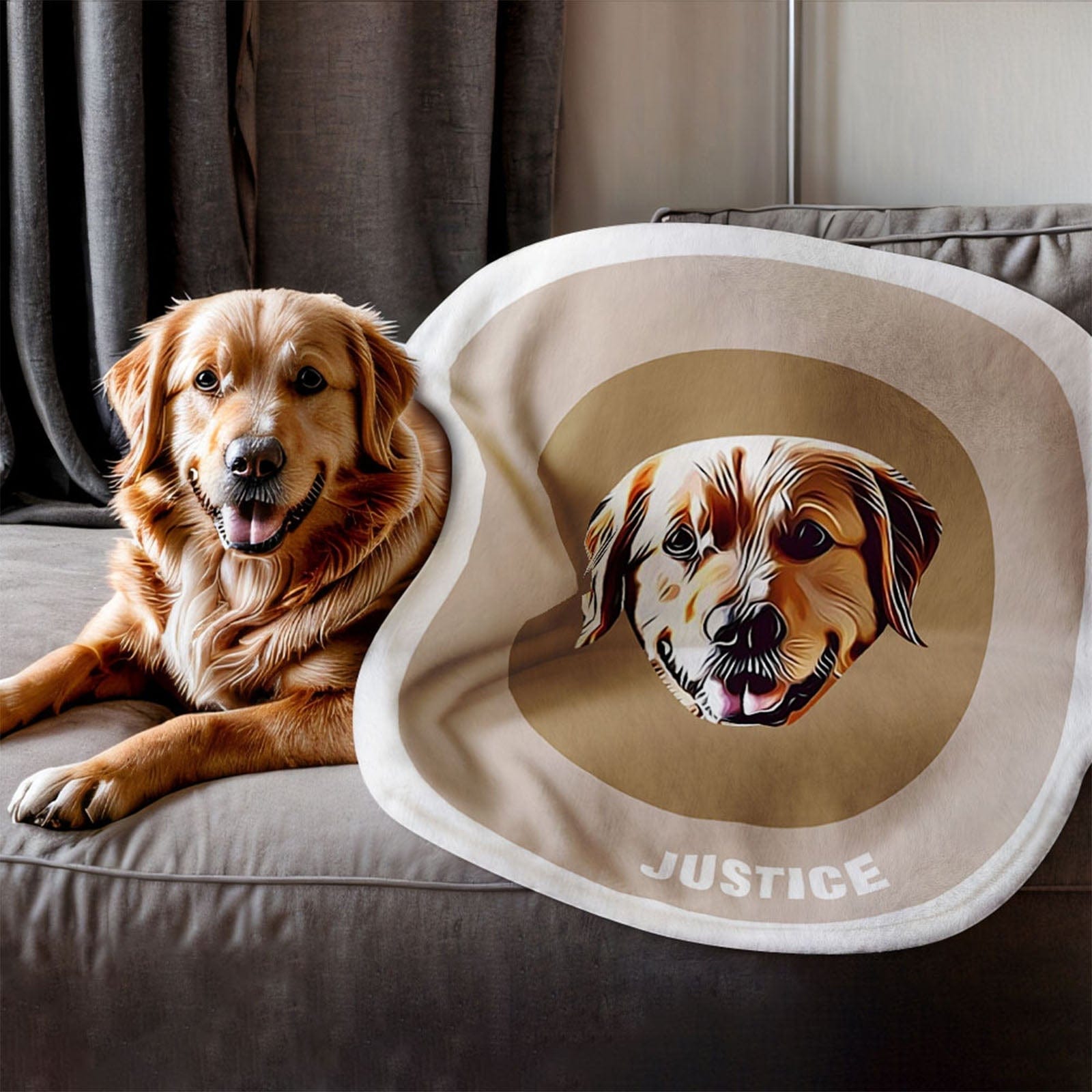 Custom Pet Face Blanket Personalized Round Blanket Gift for Pet Lover - Khaki - Giftlab