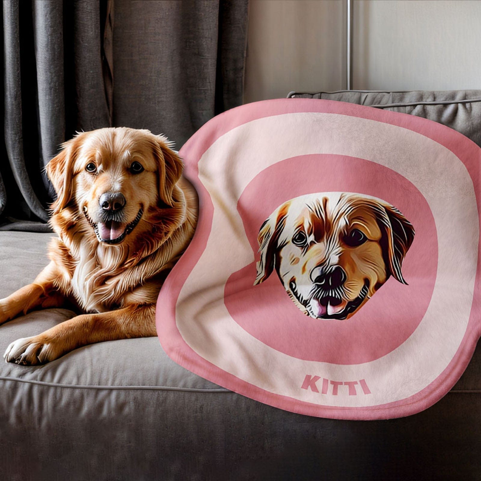 Custom Pet Face Blanket Personalized Round Blanket Gift for Pet Lover - Pink - Giftlab