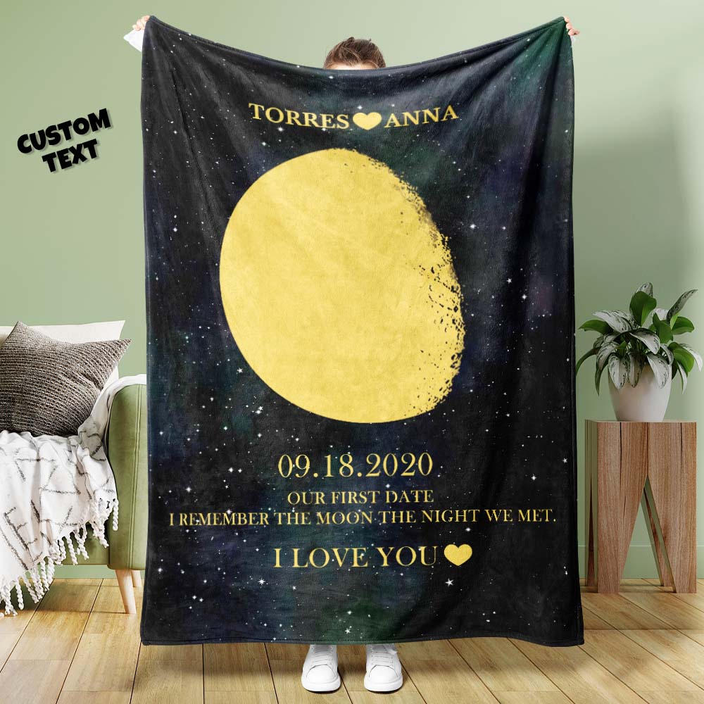 Custom Moon Phase Blanket Personalized Names Multistyle Background Blanket Birthday Gift - Giftlab