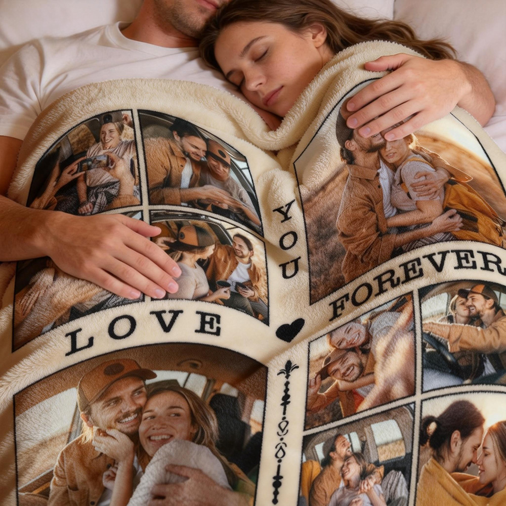 Personalized Couple Blanket With Photo, Custom Photo Blanket For Her, Picture Collage Gift For Couple, Anniversary Valentine’s Day Gifts For Her