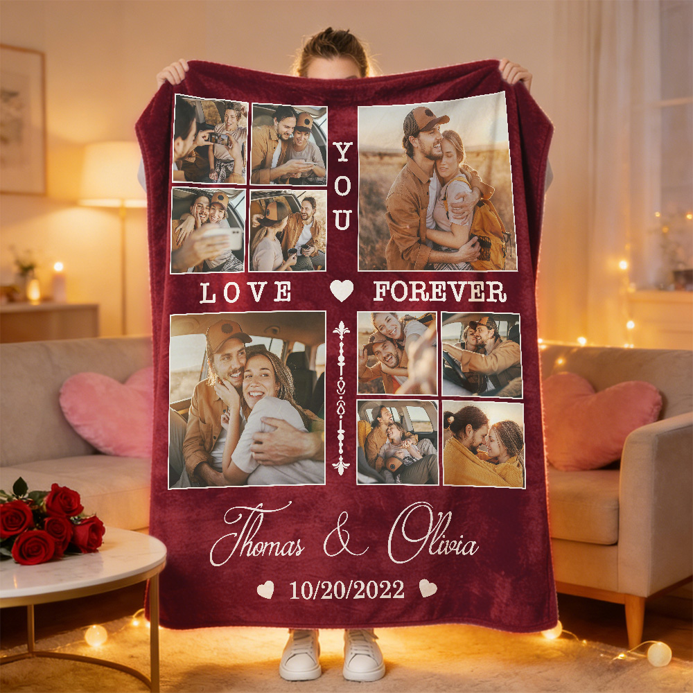 Personalized Couple Blanket With Photo, Custom Photo Blanket For Her, Picture Collage Gift For Couple, Anniversary Valentine’s Day Gifts For Her