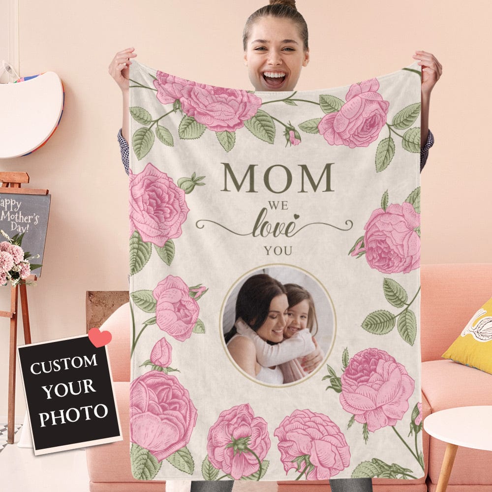 Mother's Day Blanket Personalized Floral Style Photo Blanket Gift for Mom - Giftlab