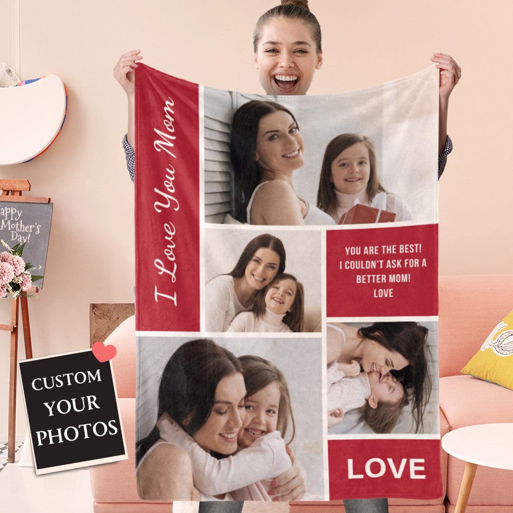Mother's Day Blanket Custom Blanket with Photos - I Love You Mom - Giftlab