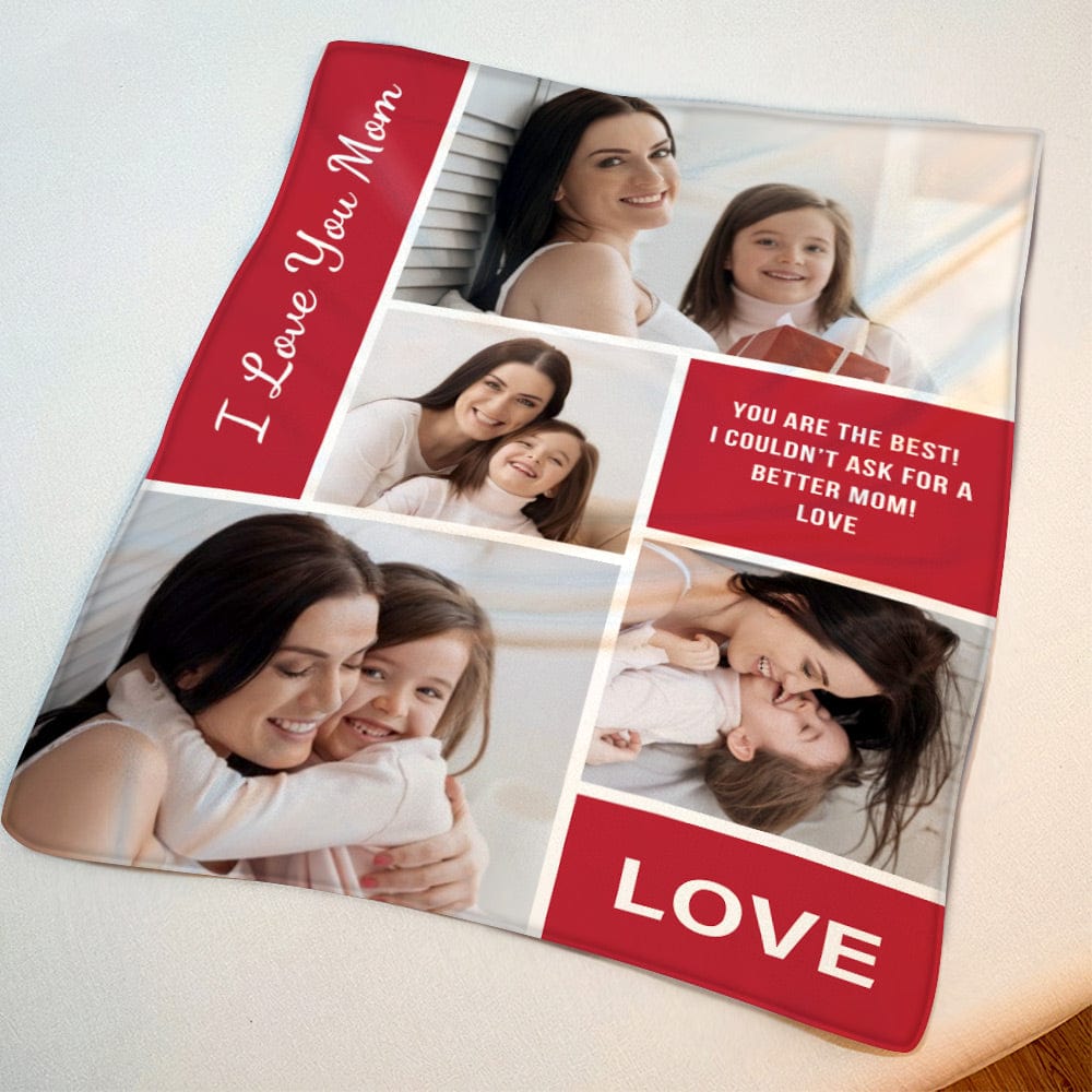 Mother's Day Blanket Custom Blanket with Photos - I Love You Mom - Giftlab