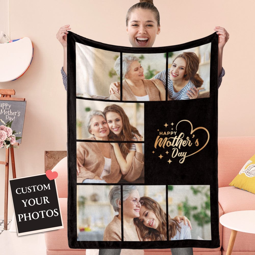 Custom Mother's Day Photo Blanket Best Gifts For Mom - Black - Giftlab