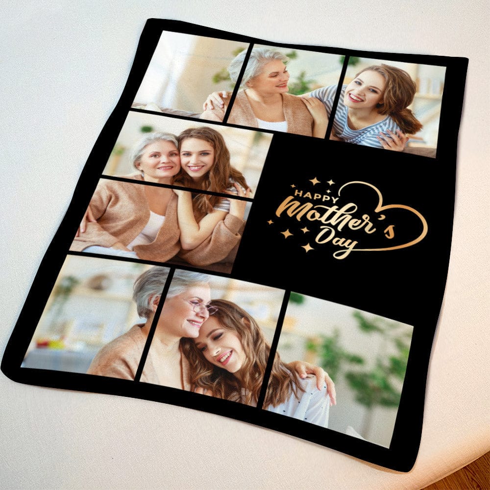 Custom Mother's Day Photo Blanket Best Gifts For Mom - Black - Giftlab