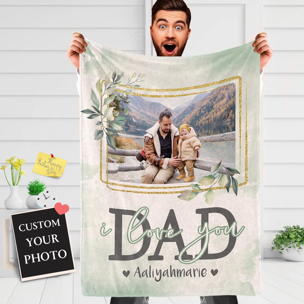 Father's Day Blankets Personalized Blankets for Dad Custom Blanket with Photo I Love You Dad - Giftlab