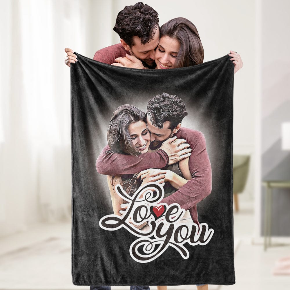 Custom Photo Blanket Personalized Photo Blanket with Love You Gift For Couple - Giftlab