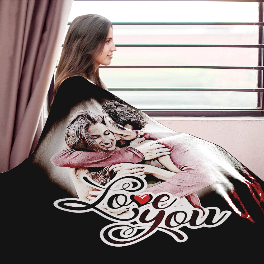 Custom Photo Blanket Personalized Photo Blanket with Love You Gift For Couple - Giftlab