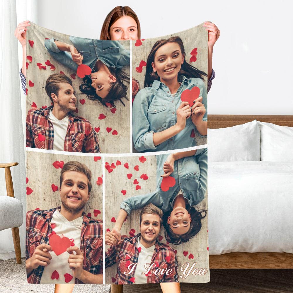 Personalized Photo Collage Blanket Soft Flannel Christmas Gift for Couple - Heart - Giftlab