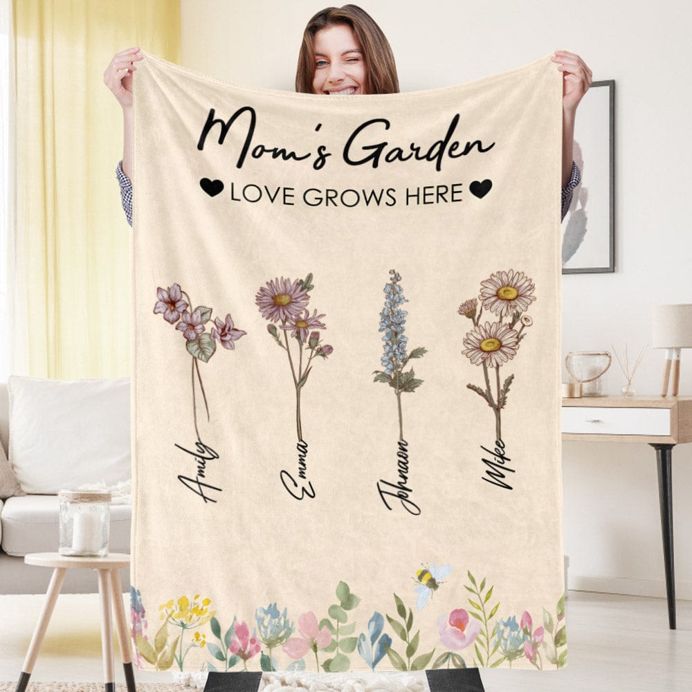Custom Birth Flower Blanket Christmsa Gift For Mom Personalized Name Blanket Mom's Garden - Giftlab
