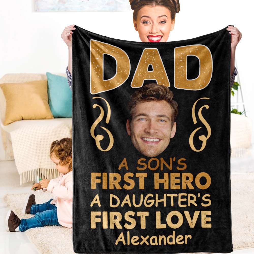 First Father's Day Blankets New Dad Gift Custom Blanket - "A Son's First Hero, A Daughter's First Love" - Giftlab